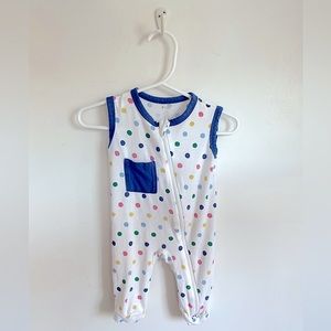 Kyte BABY Printed Zipper Sleeveless Romper in Spring Polka Dots